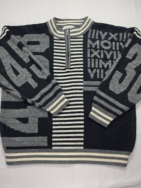 Hoopla Geometric Quarter-Zip Sweater Black & Gray